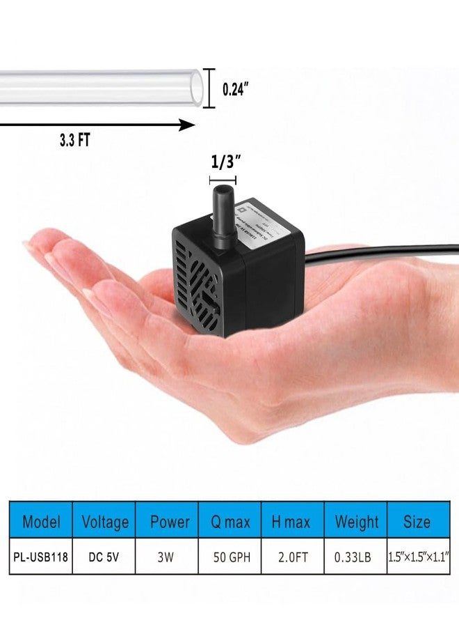 PULACO DC 5V USB Mini Submersible Water Pump with Tubing for Pet Fountain, Aquarium Fish Tank, Pond, Fountain, Hydroponics - Image 4